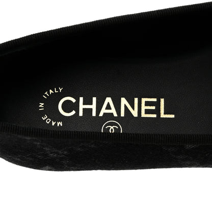 Chanel Printed Denim CC Cap Toe Ballerina Flats 36 Black White 6 of 9