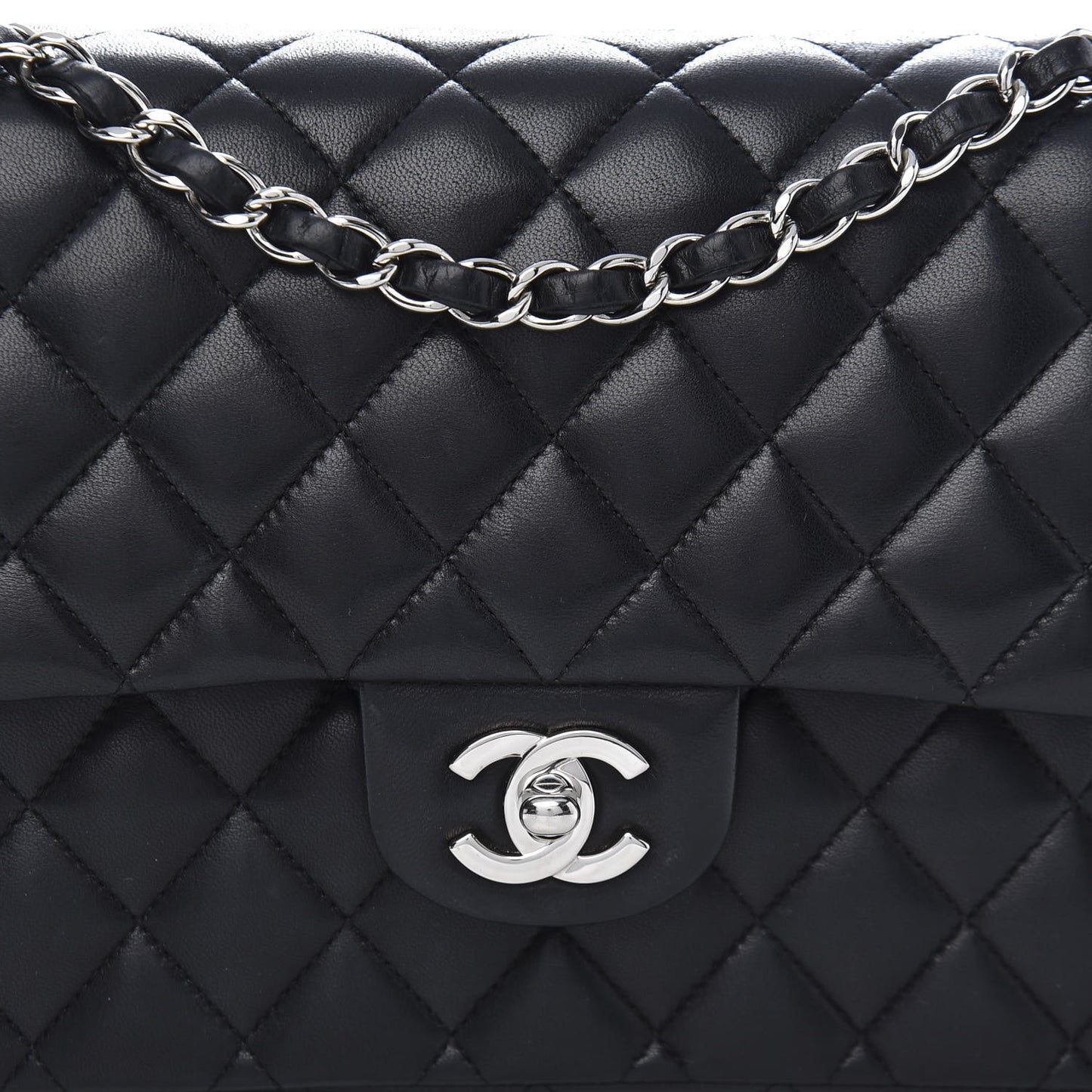 Lambskin Quilted Medium Double Flap Black