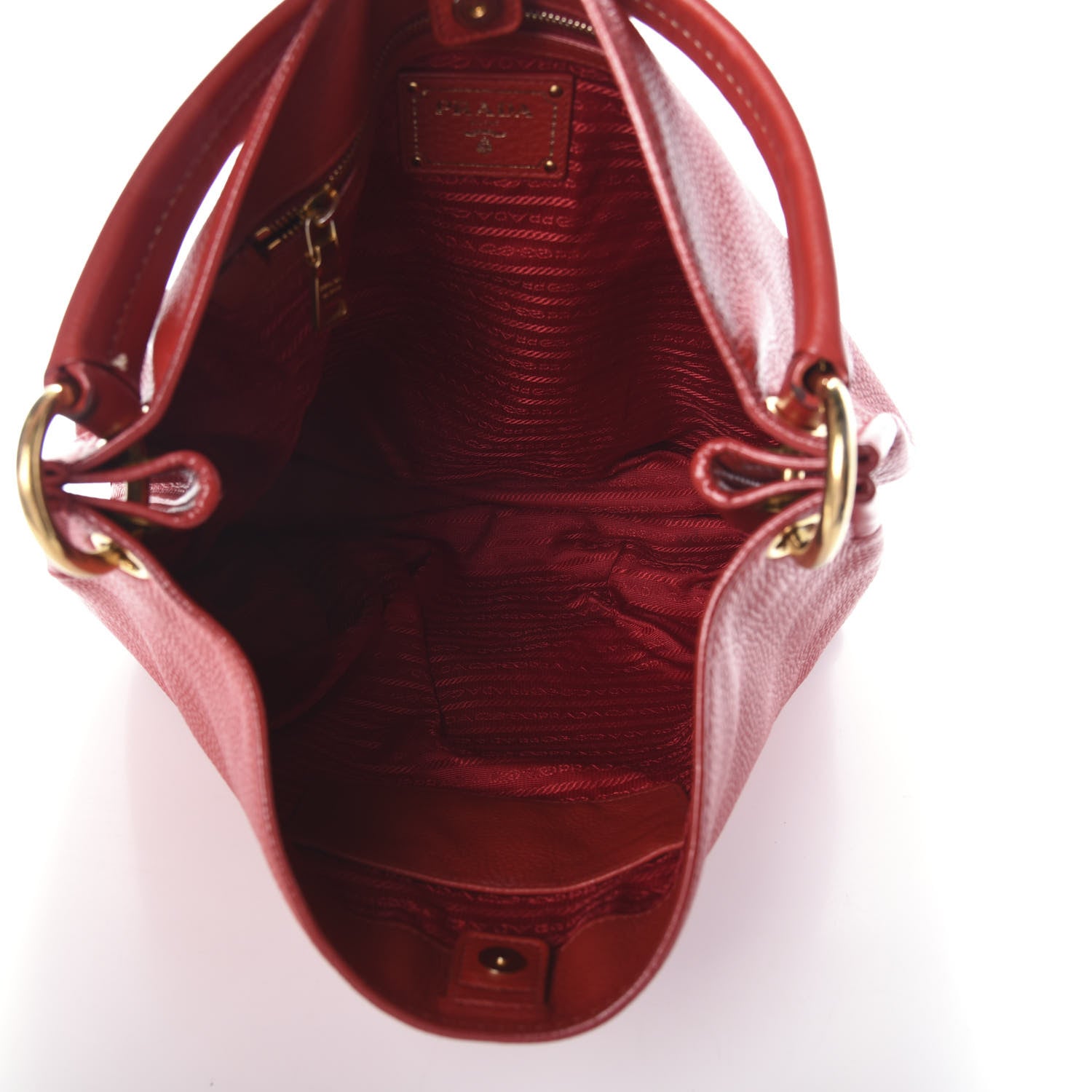 Prada Vitello Daino Logo Hobo Rosso 5 of 9