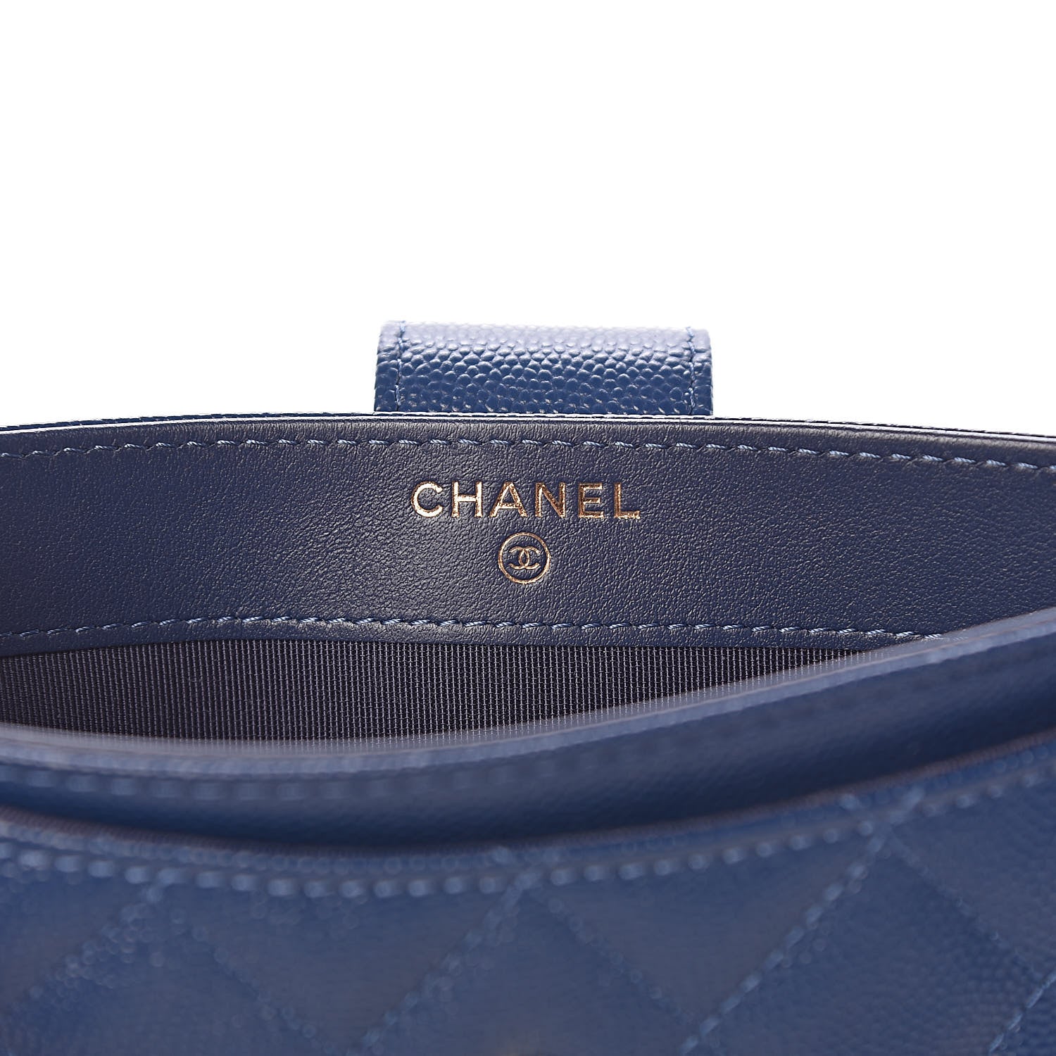 Chanel Iridescent Caviar Quilted Classic Strap Pouch Navy 7 of 10