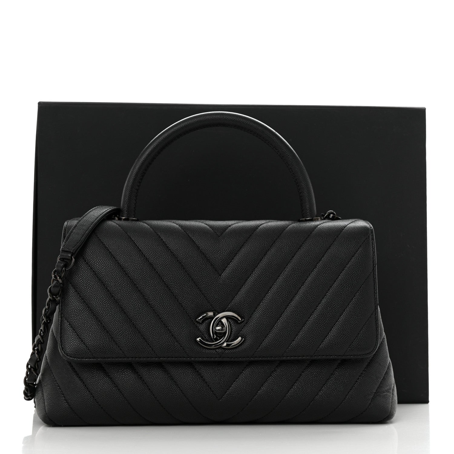 Chanel Caviar Chevron Quilted Small Coco Handle Flap So Black 12 of 12