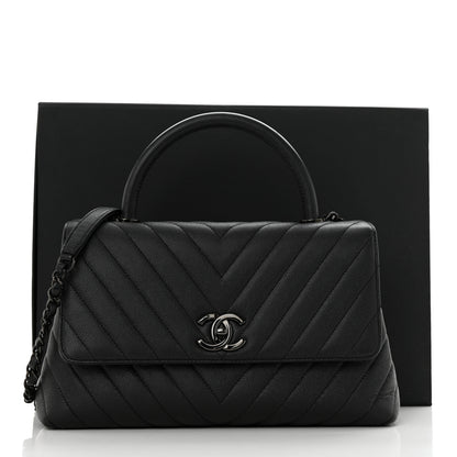 Chanel Caviar Chevron Quilted Small Coco Handle Flap So Black 12 of 12