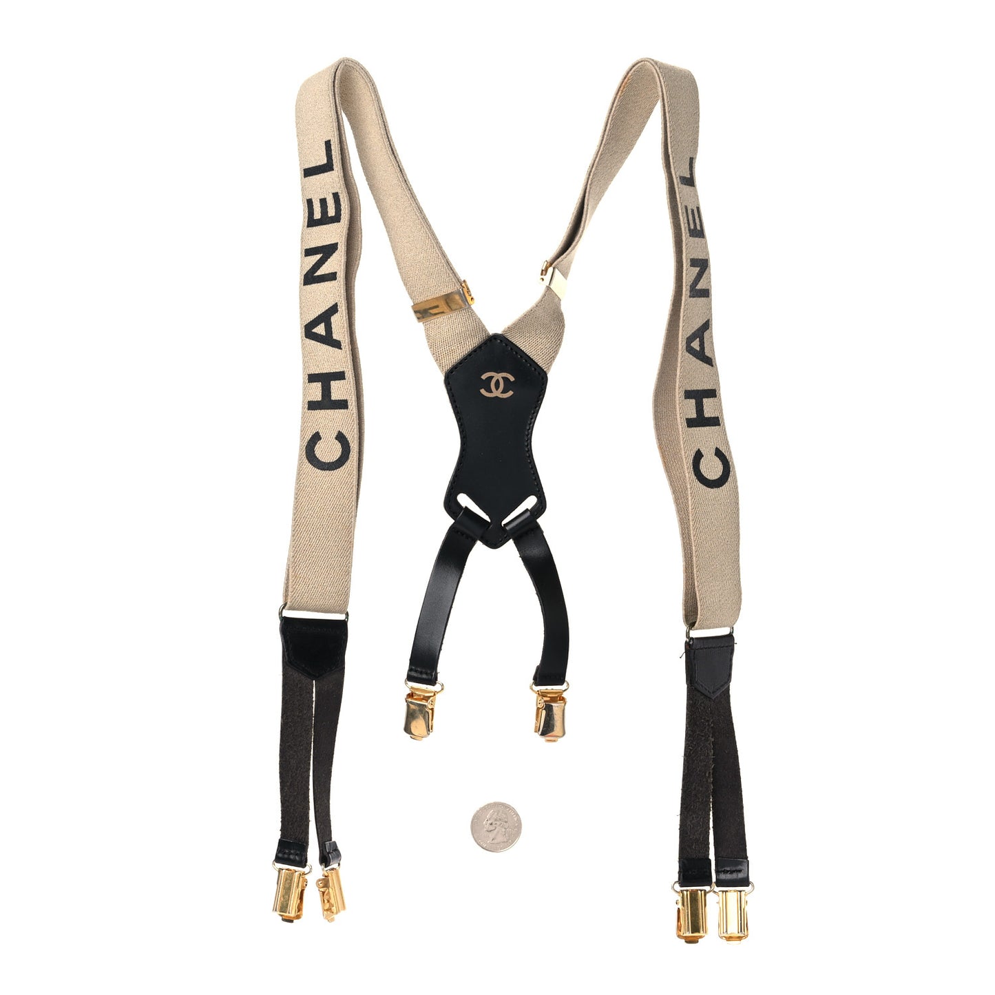 Elastic Logo Suspenders Beige Black
