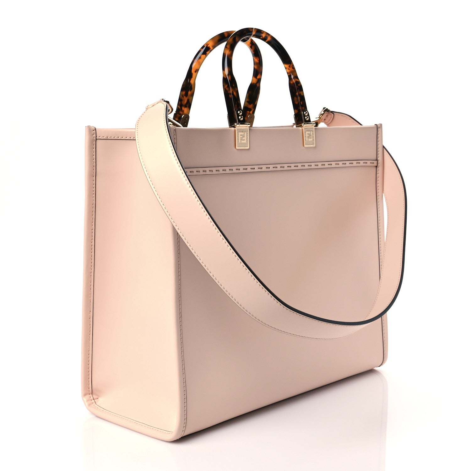 Fendi Vitello King Plexiglass Logo Embossed Medium Fendi Sunshine Shopper Tote Light Rose 3 of 10
