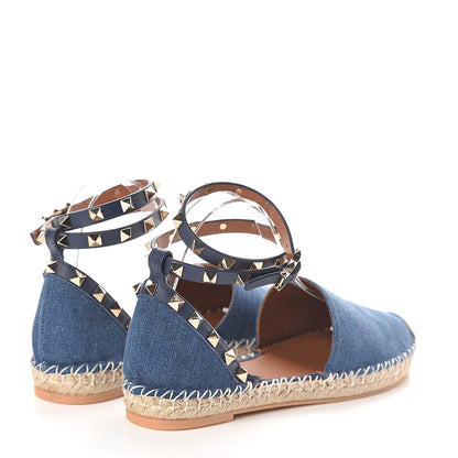 Valentino Garavani Denim Rockstud Ankle Wrap Espadrille 20mm Flats 37 Light Denim 4 of 7