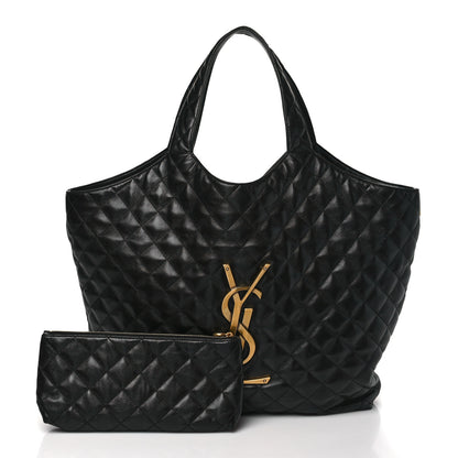 Saint Laurent Lambskin Quilted Maxi Icare Shopping Tote Black 3 of 9
