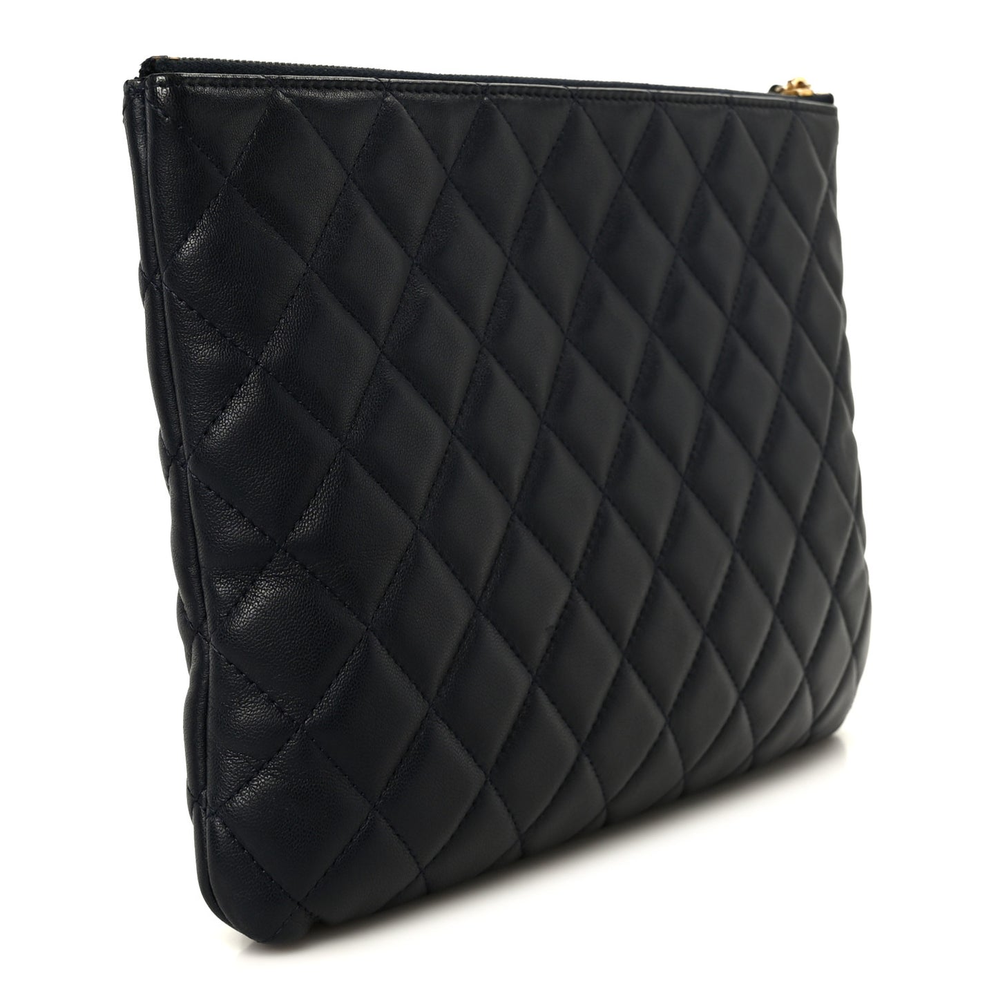 Lambskin Quilted Medium Cosmetic Case Navy Blue