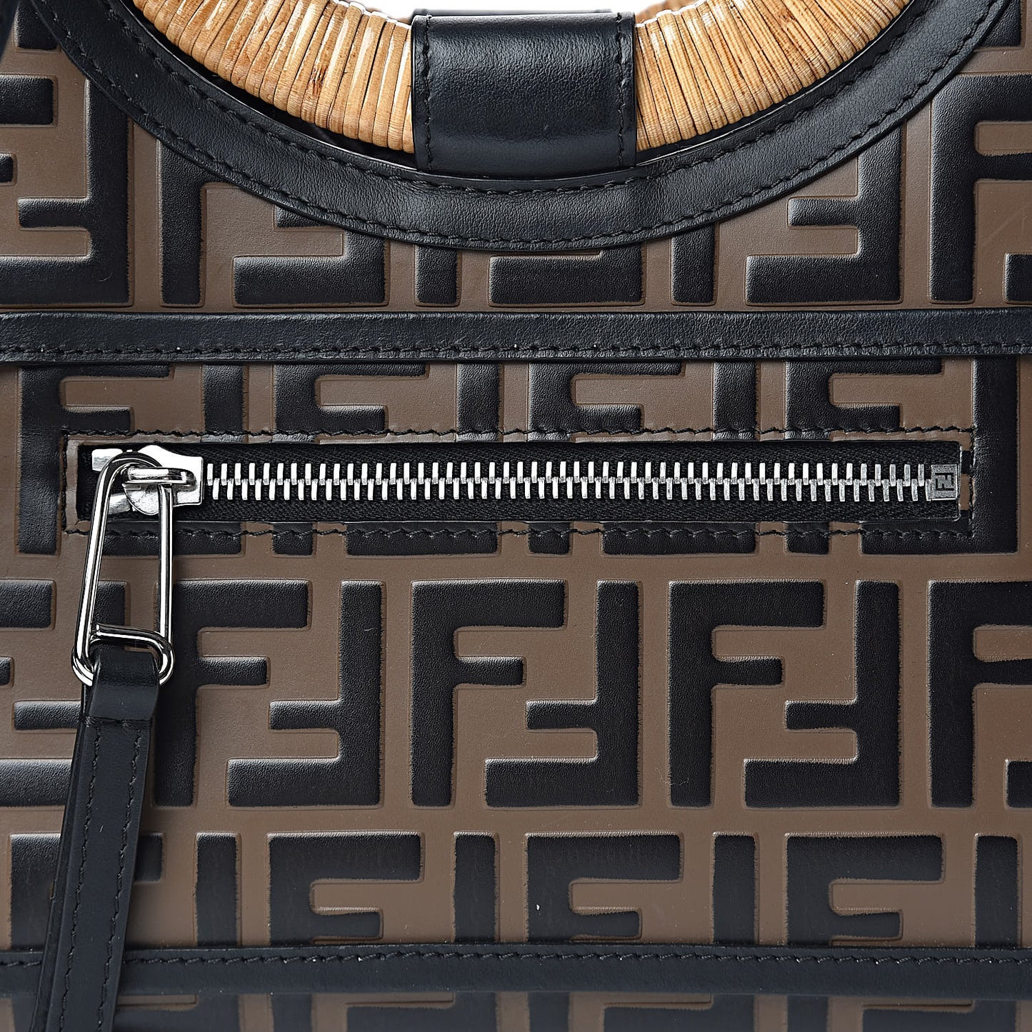 Vitello Century Wicker Bi-Color FF 1974 Embossed Small Runaway Shopper Tote Maya Black