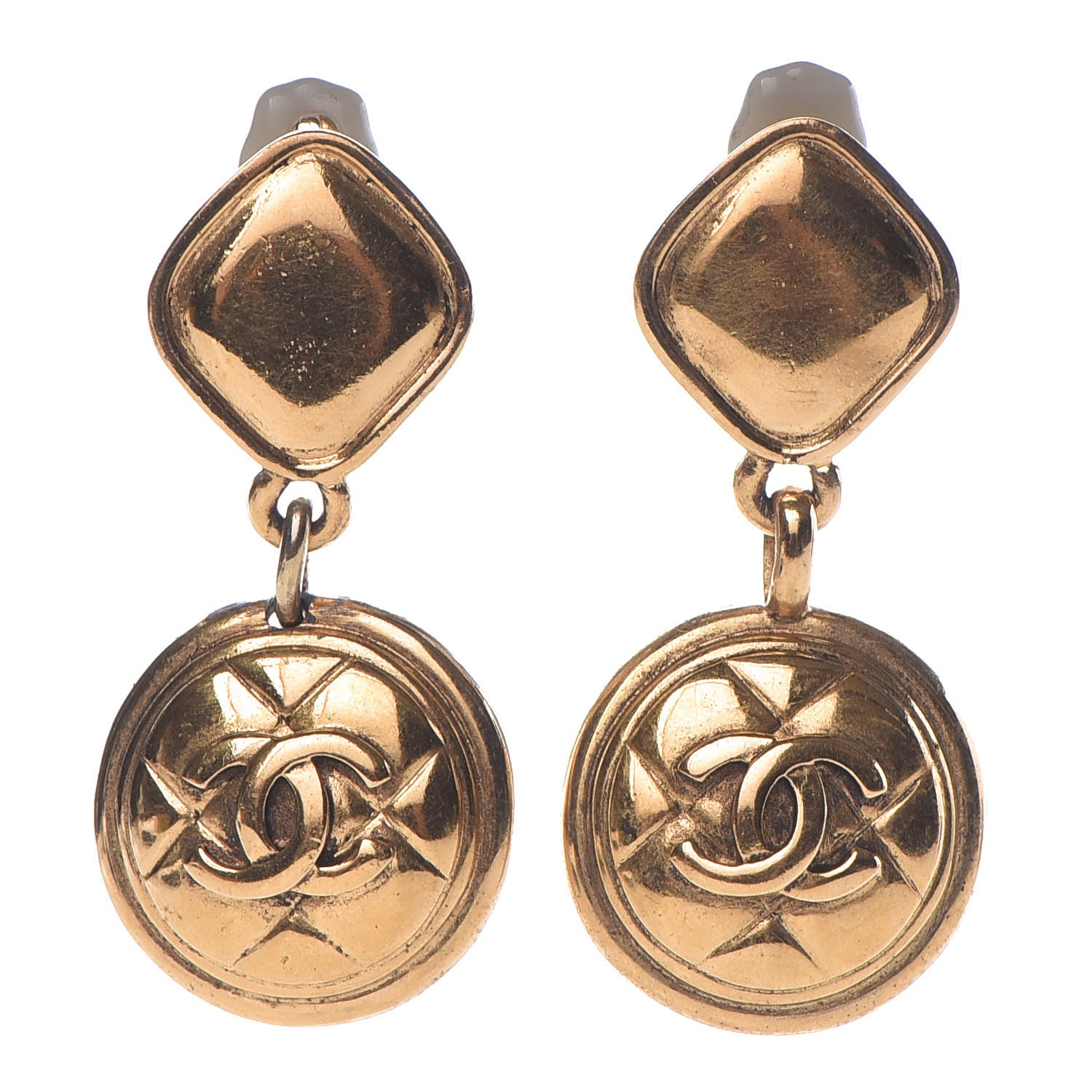 Chanel CC Large Drop Clip On Earrings Gold 1 of 4