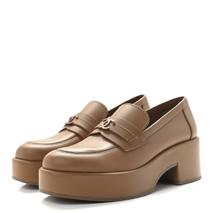 Chanel Calfskin CC Platform Loafers 38 Beige 3 of 8