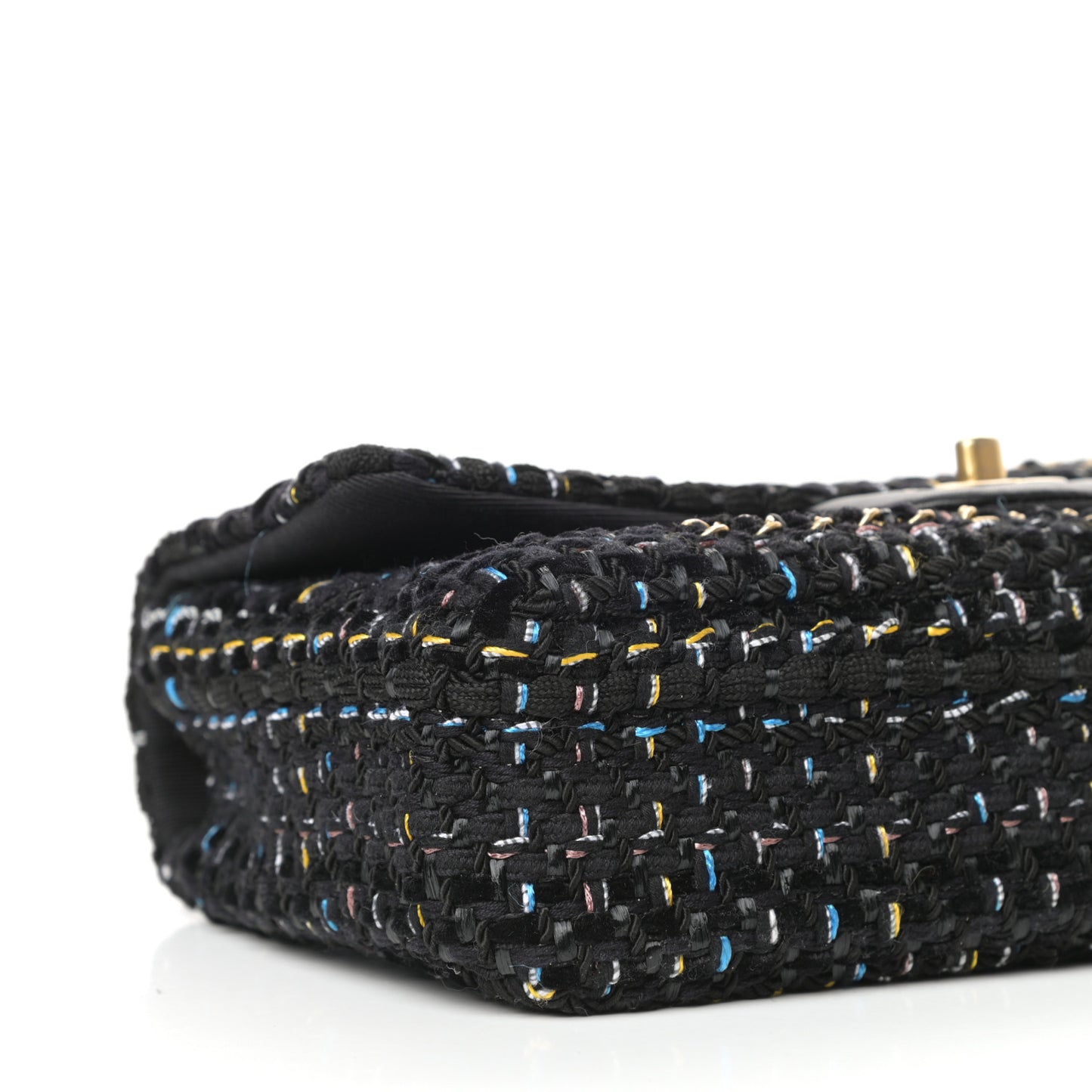 Tweed Chain Braid Medium Single Flap Black