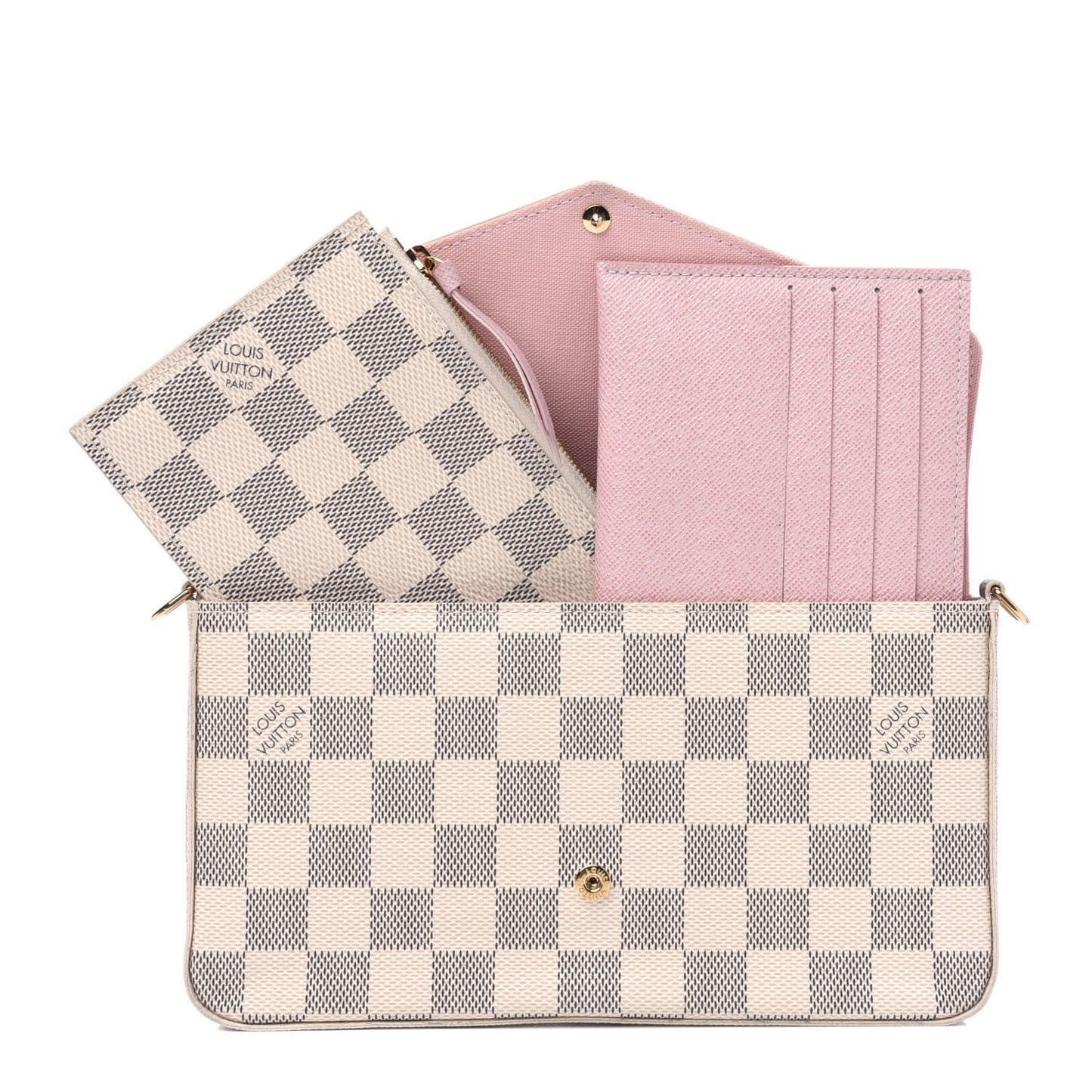 Damier Azur Pochette Felicie Chain Wallet Rose Ballerine