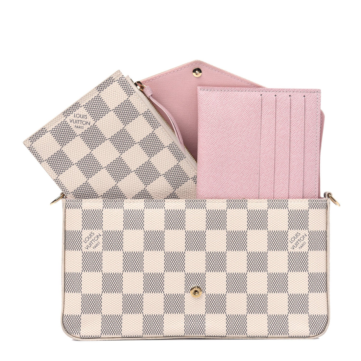 Louis Vuitton Damier Azur Pochette Felicie Chain Wallet Rose Ballerine 2 of 5