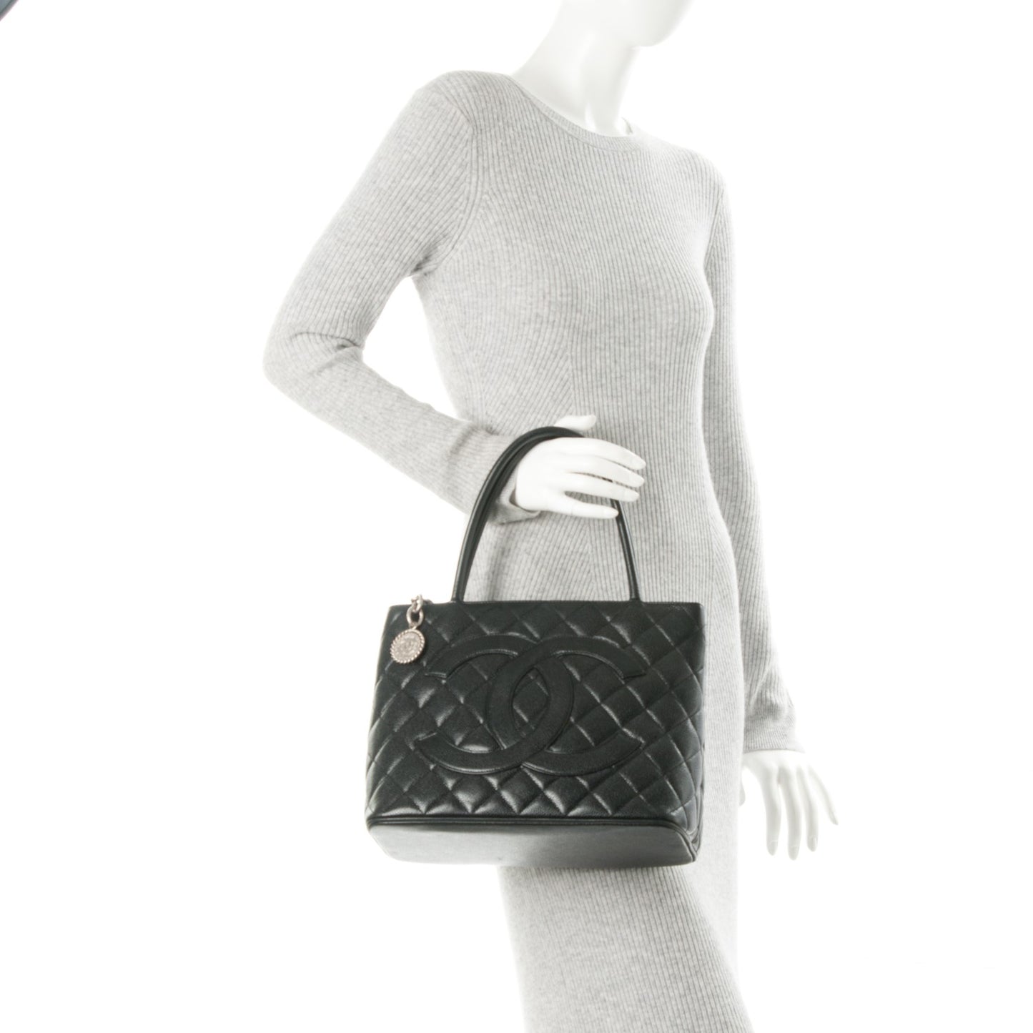 Caviar Quilted Medallion Tote Black