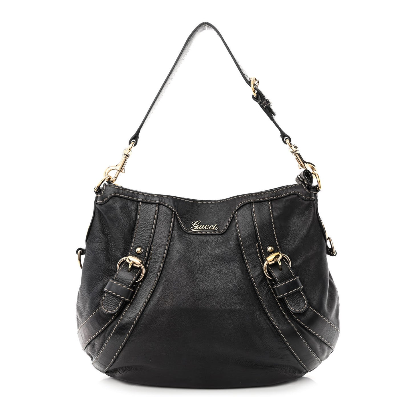 Calfskin Crest Boule Hobo Black
