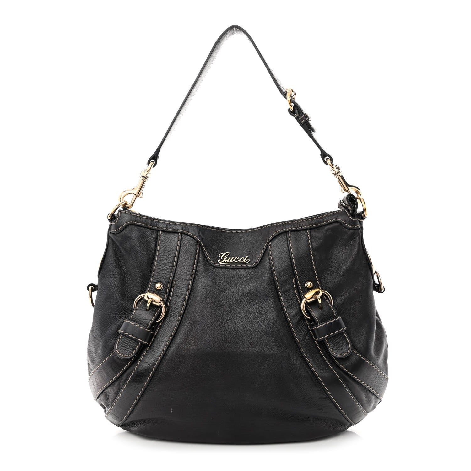 Gucci Calfskin Crest Boule Hobo Black 1 of 15