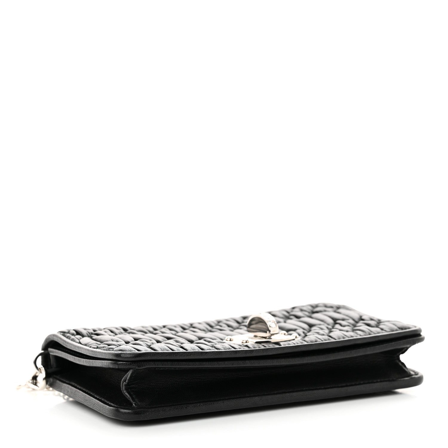 Miu Miu Nappa Matelasse Crystal Chain Wallet On Chain Black 4 of 12