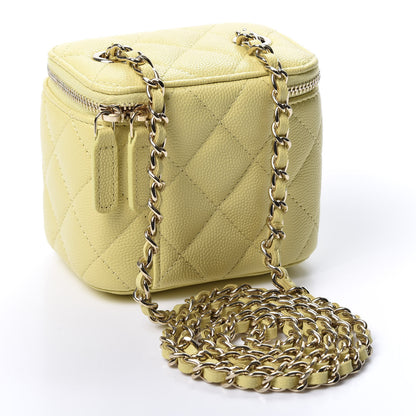 Chanel Caviar Quilted Mini Vanity Case With Chain Yellow 2 of 9