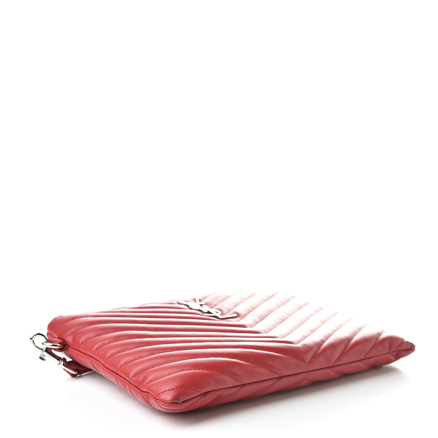 Saint Laurent Calfskin Matelasse Chevron Monogram A5 Wristlet Red 4 of 9