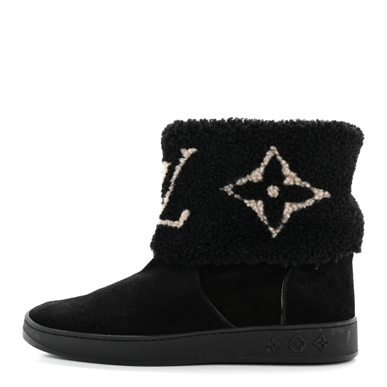 Louis Vuitton Suede Calfskin Shearling Snowdrop Flat Ankle Boot 38.5 Black 1 of 10