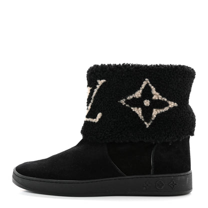 Louis Vuitton Suede Calfskin Shearling Snowdrop Flat Ankle Boot 38.5 Black 1 of 10