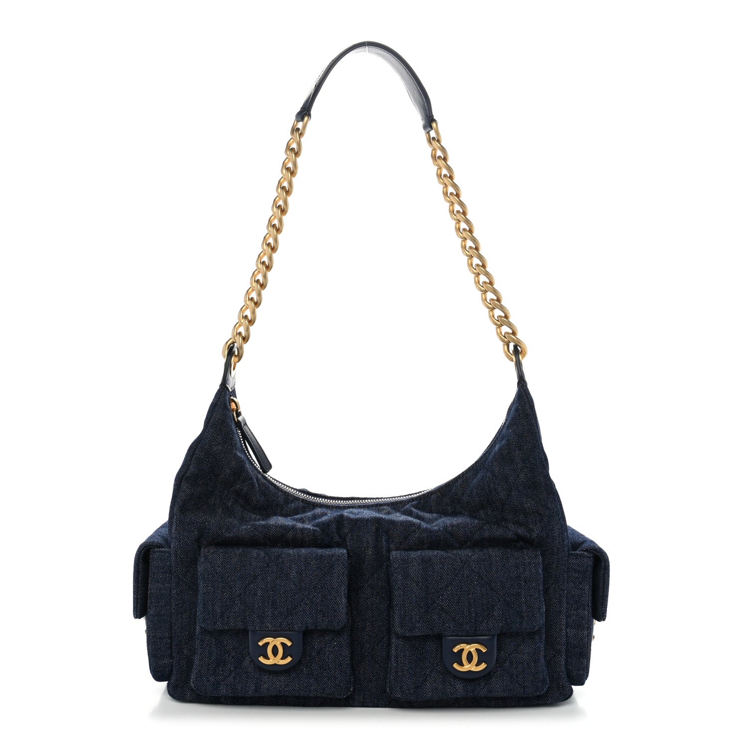 Chanel Washed Denim Quilted Maxi Trendy Pockets Hobo Dark Blue 1 of 10