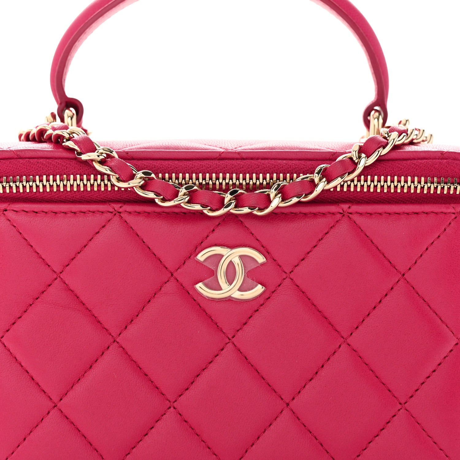 Chanel Lambskin Quilted Small Top Handle Vanity Case With Chain Dark Pink 8 of 14