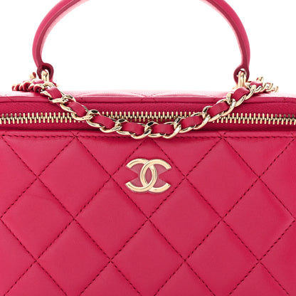 Chanel Lambskin Quilted Small Top Handle Vanity Case With Chain Dark Pink 8 of 14