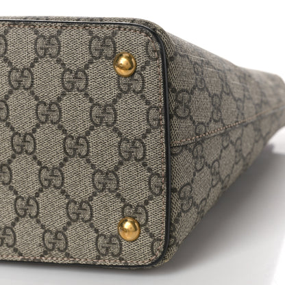 Gucci GG Supreme Monogram Moon Calfskin Small Zip Top Tote Beige Ebony Hibiscus Red New Rosette 8 of 11