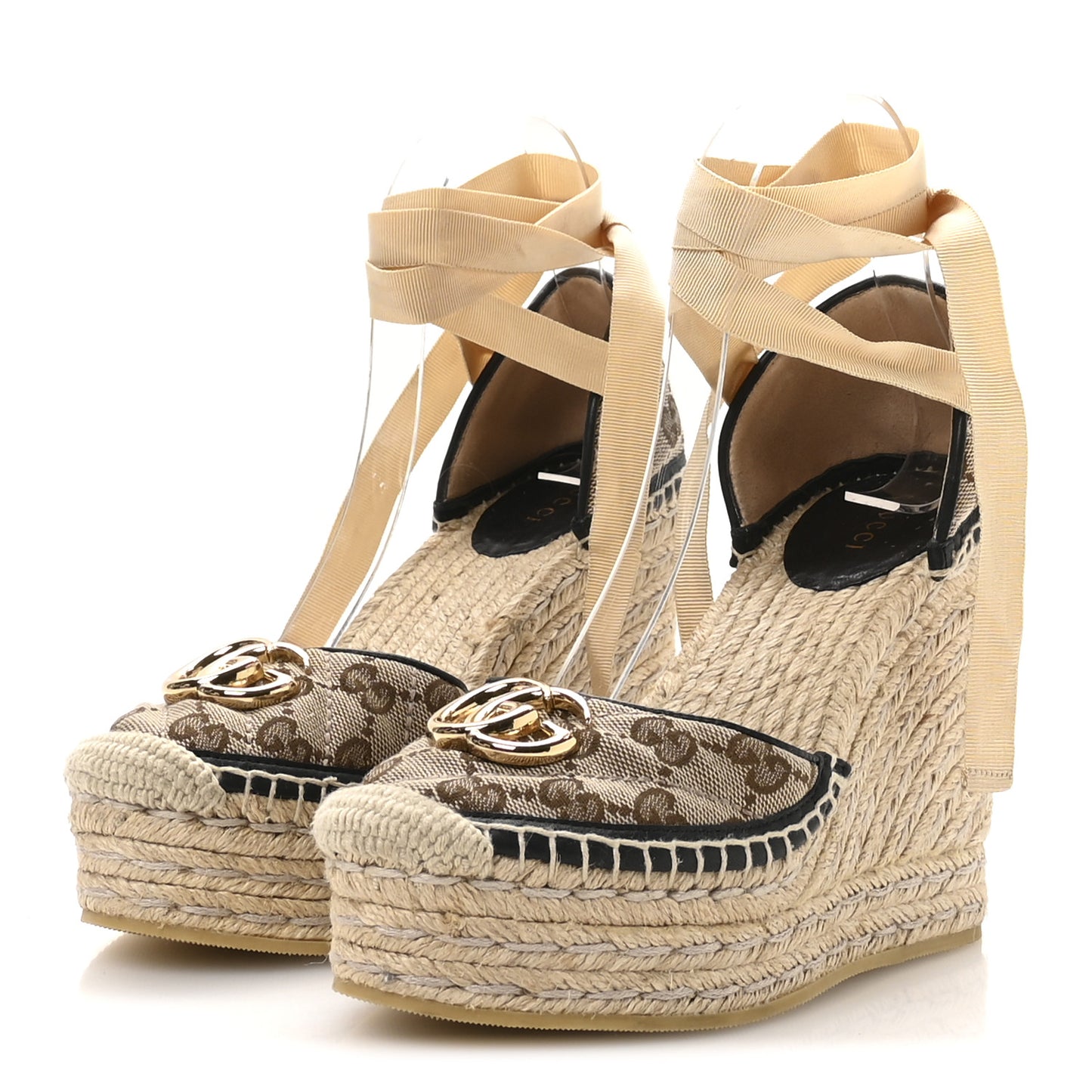 Monogram Matelasse GG Marmont Ankle Wrap Platform 35/120mm Espadrille Wedges 36 Beige Ebony Black Sand Storm