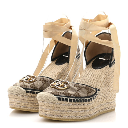 Gucci Monogram Matelasse GG Marmont Ankle Wrap Platform 35/120mm Espadrille Wedges 36 Beige Ebony Black Sand Storm 4 of 9