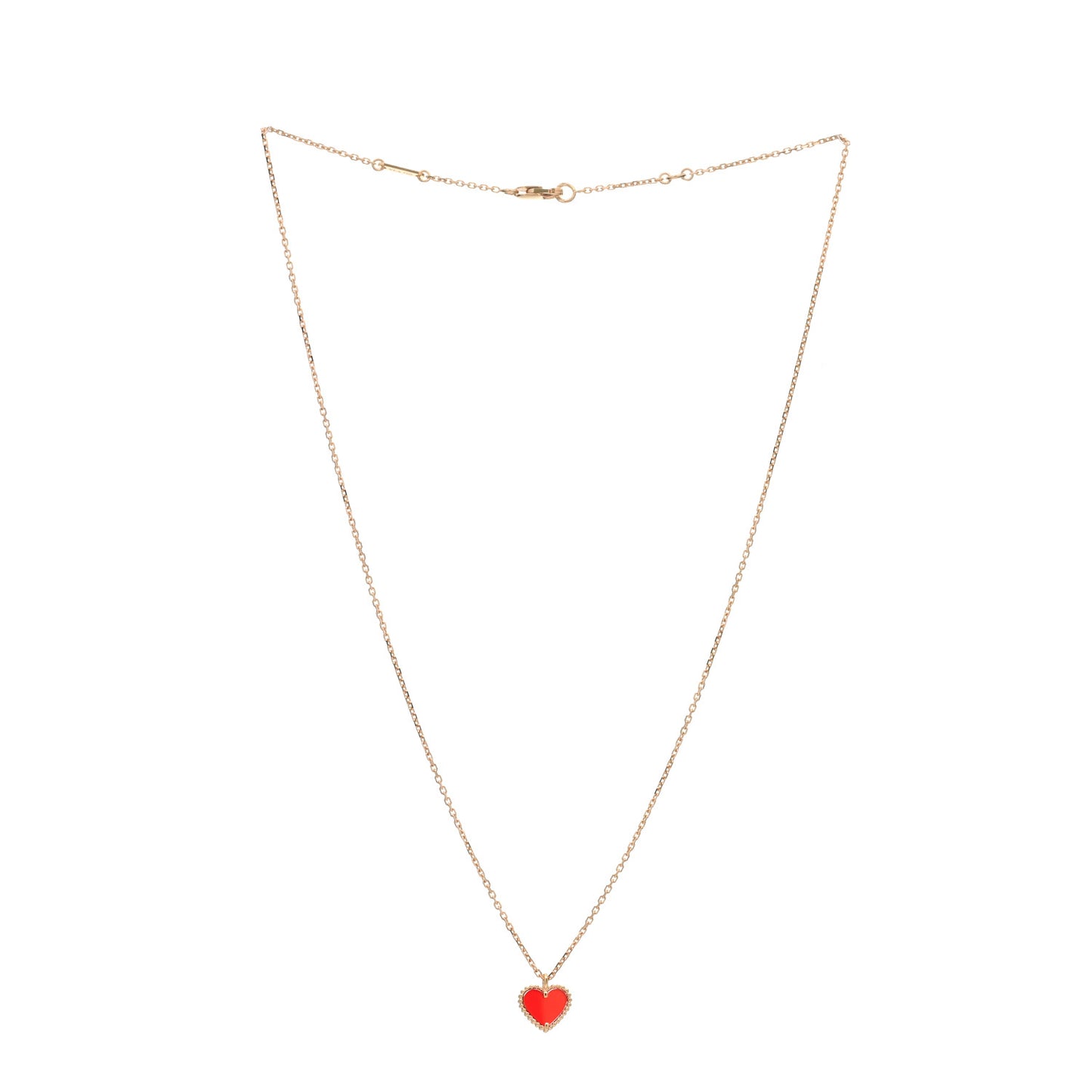 18K Rose Gold Carnelian Sweet Alhambra Heart Pendant Necklace