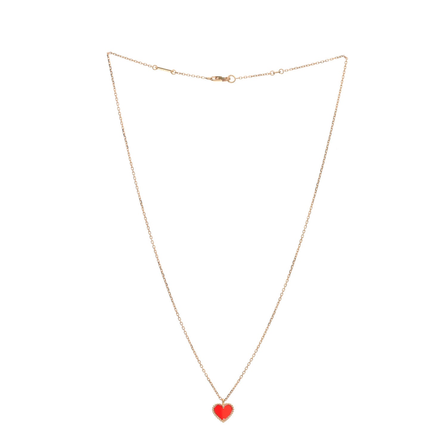 Van Cleef & Arpels 18K Rose Gold Carnelian Sweet Alhambra Heart Pendant Necklace 3 of 5