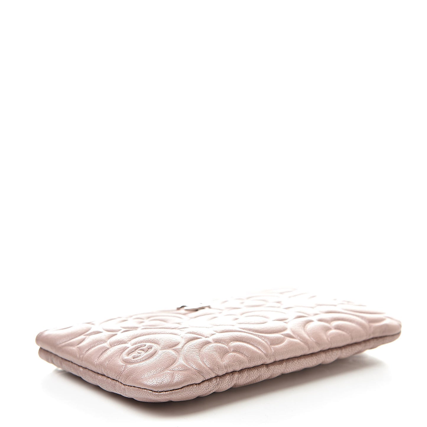 Goatskin Camellia Embossed Cosmetic Pouch Light Pink