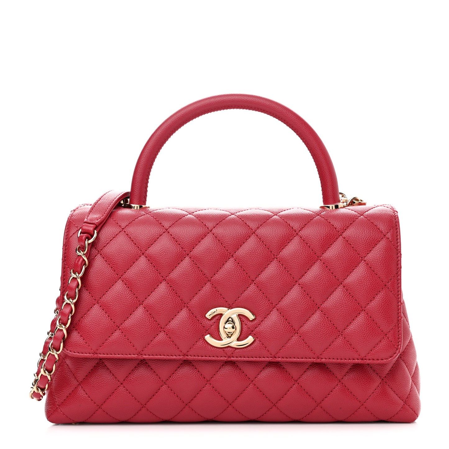 Caviar Quilted Small Coco Handle Flap Dark Pink