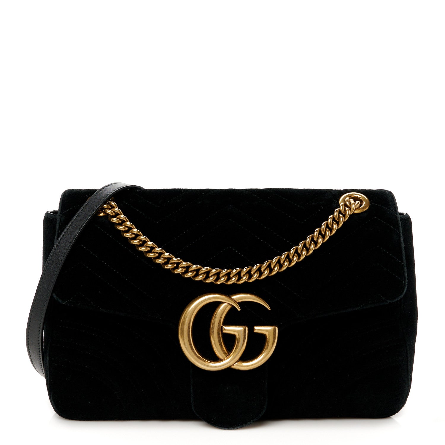 Gucci Velvet Matelasse Medium GG Marmont Shoulder Bag Black 1 of 10