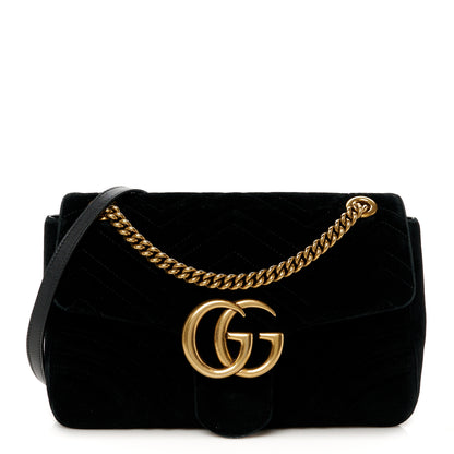 Gucci Velvet Matelasse Medium GG Marmont Shoulder Bag Black 1 of 10