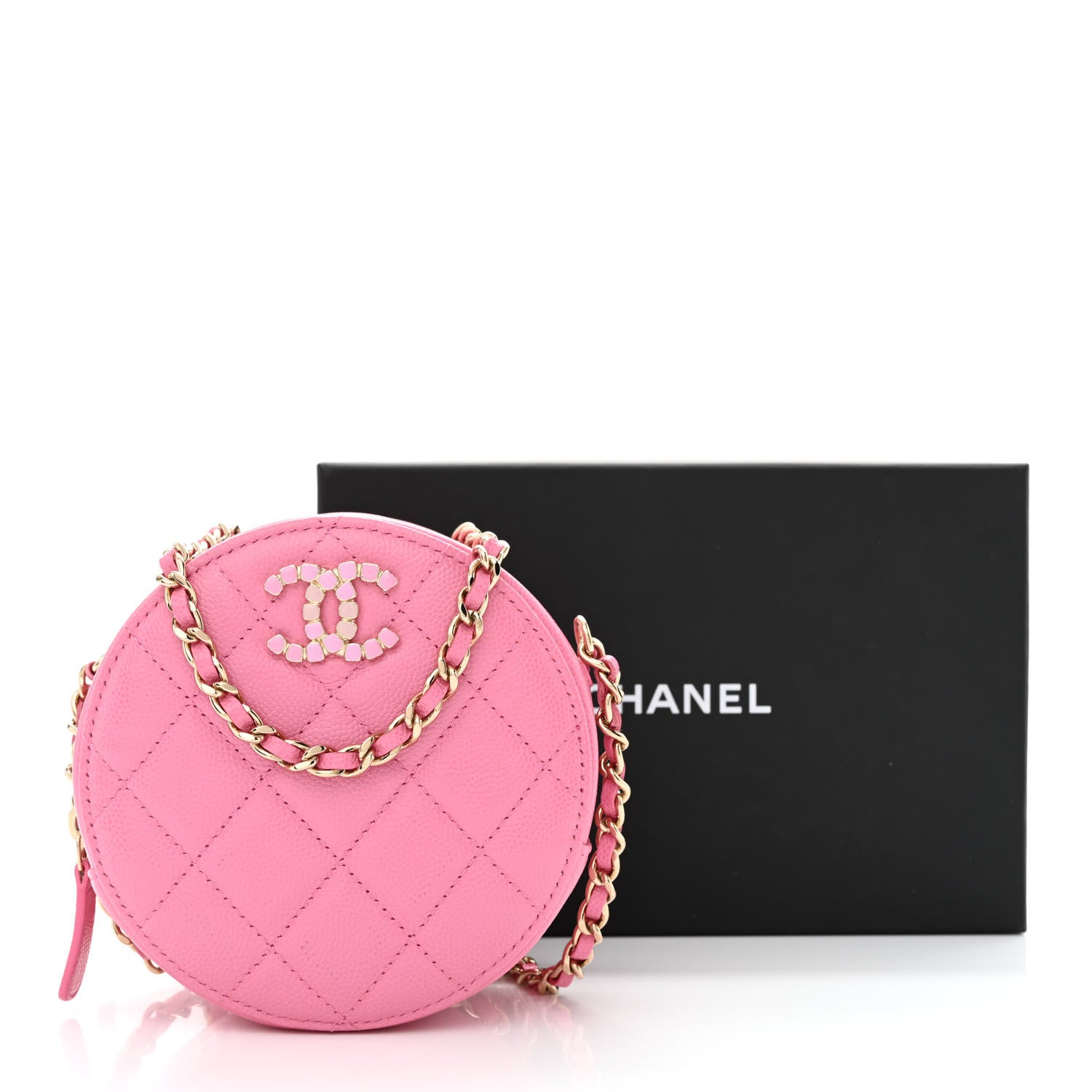 Chanel Caviar Quilted Gripoix CC Round Clutch With Chain Pink 11 of 11