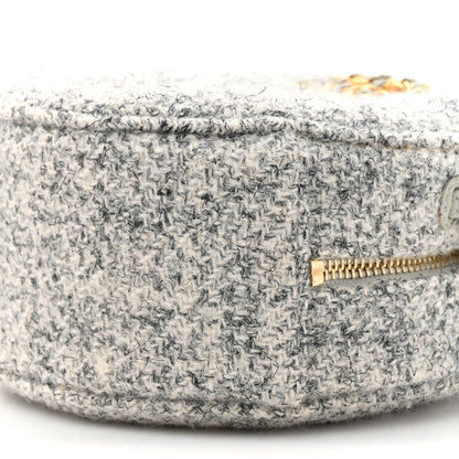 Chanel Wool Tweed Lambskin Quilted Chanel 19 Round Clutch With Chain Grey Ecru 9 of 10