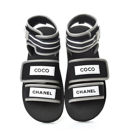 Chanel Lambskin Jersey Coco Sandals 38 Black 5 of 8