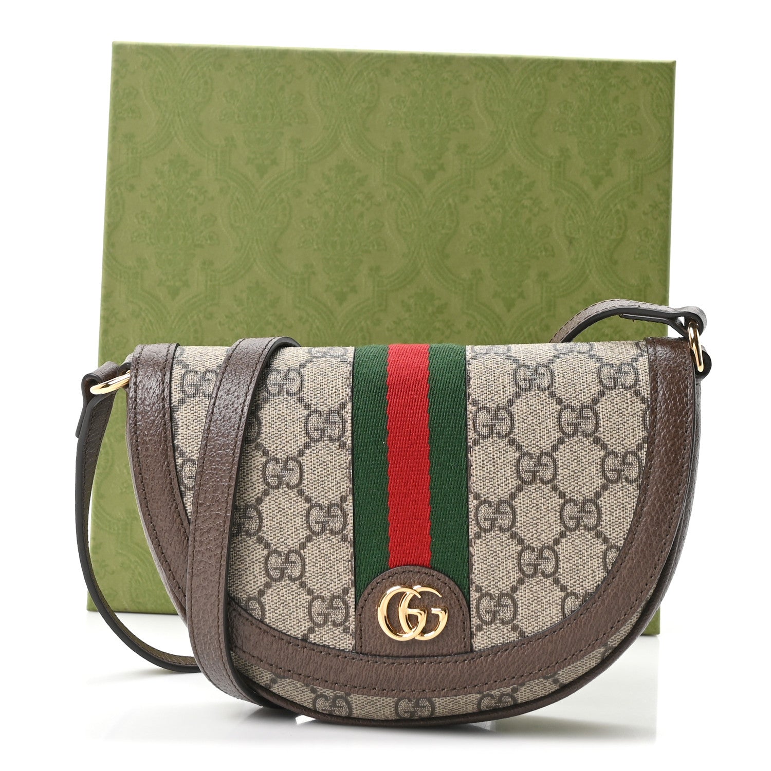 Gucci GG Supreme Monogram Textured Dollar Calfskin Web Mini Ophidia Flap Shoulder Bag Beige Ebony New Acero 10 of 10