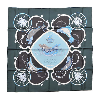 Hermes Silk Springs Scarf 90 Vert Sapin Anthracite Celadon 1 of 6