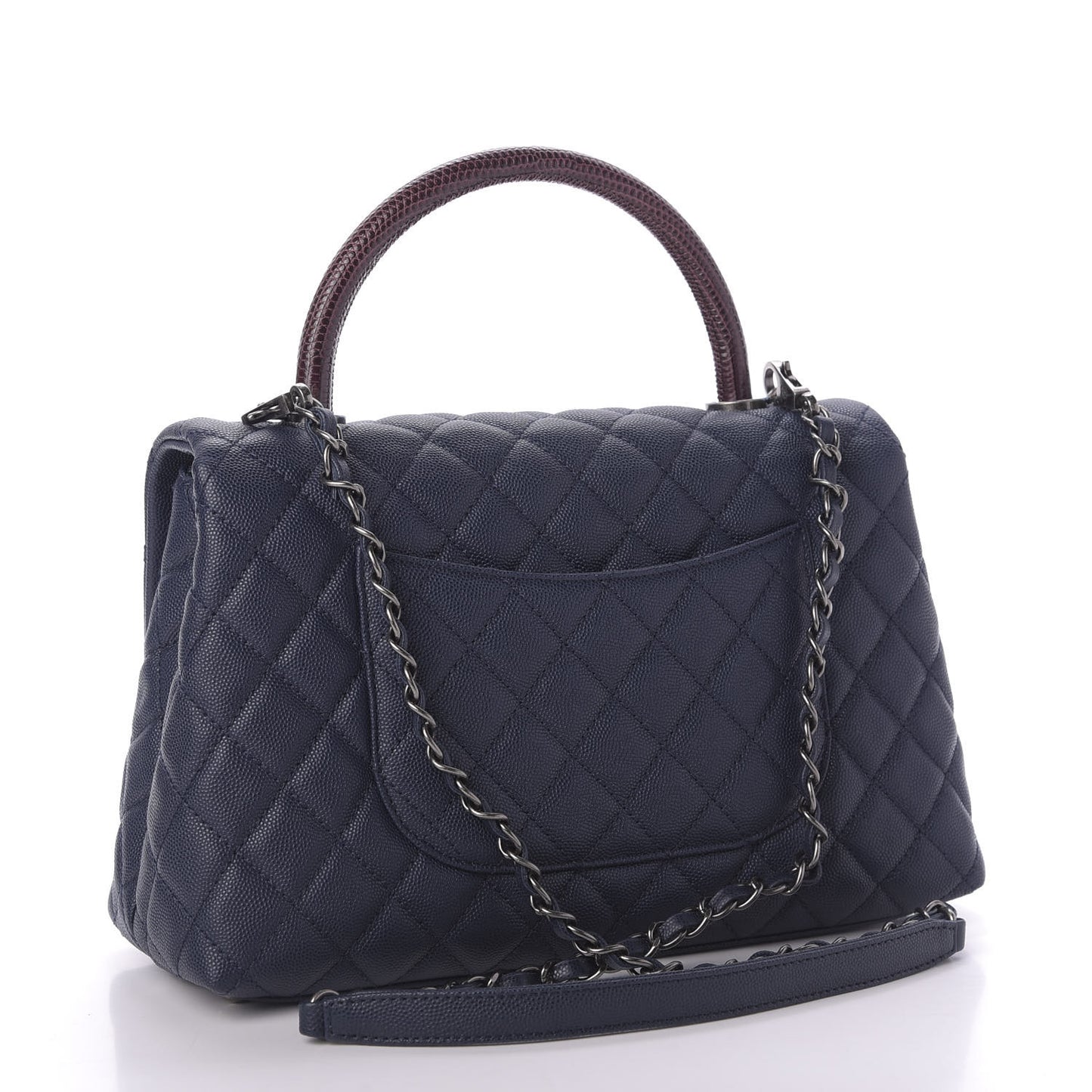 Caviar Lizard Quilted Small Coco Handle Flap Navy