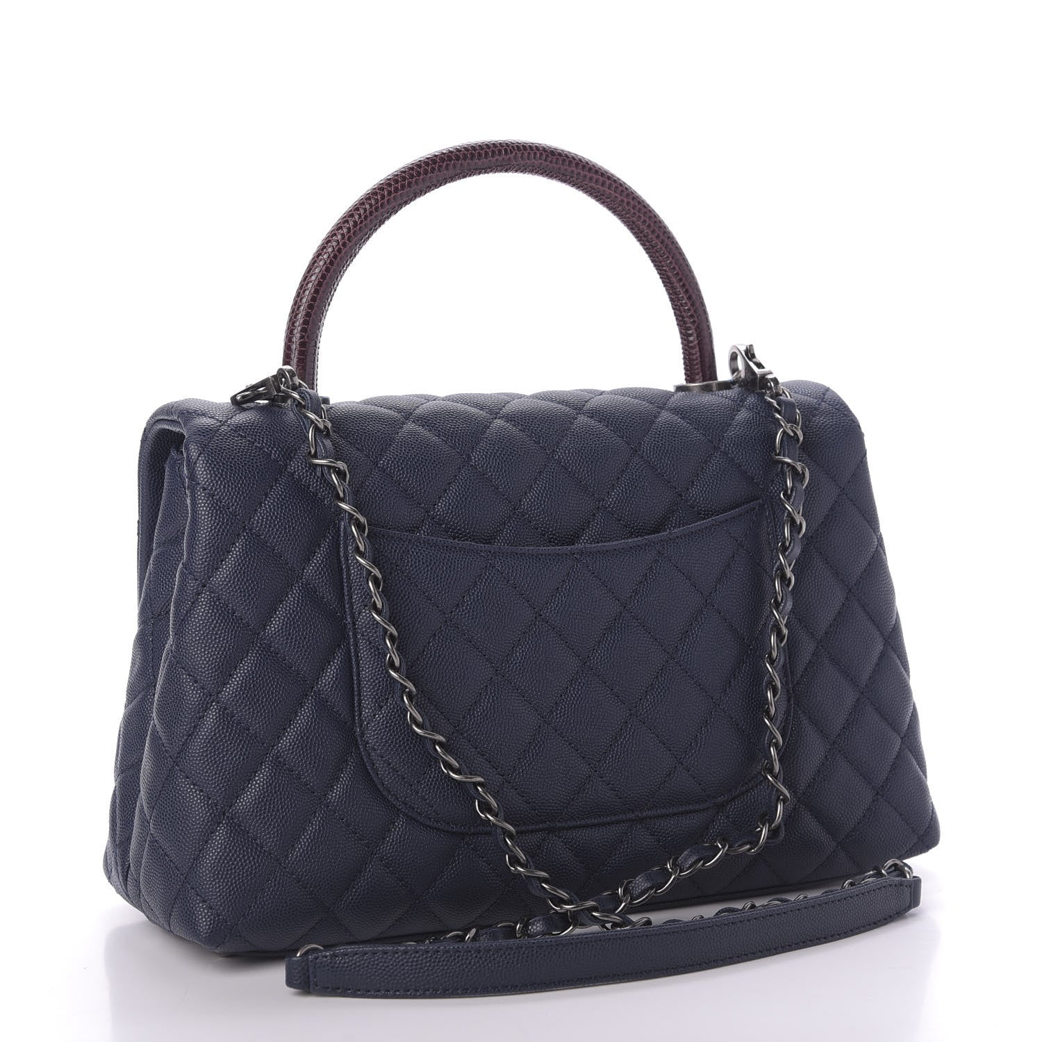 Chanel Caviar Lizard Quilted Small Coco Handle Flap Navy 3 of 10