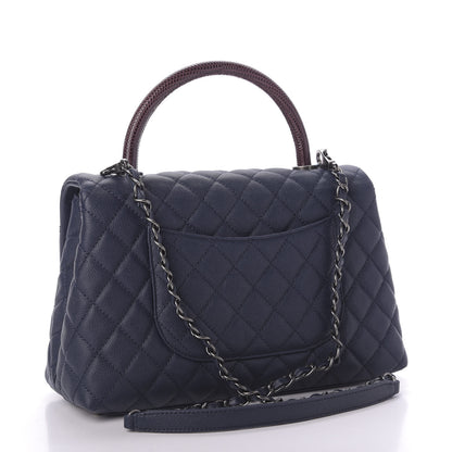 Chanel Caviar Lizard Quilted Small Coco Handle Flap Navy 3 of 10