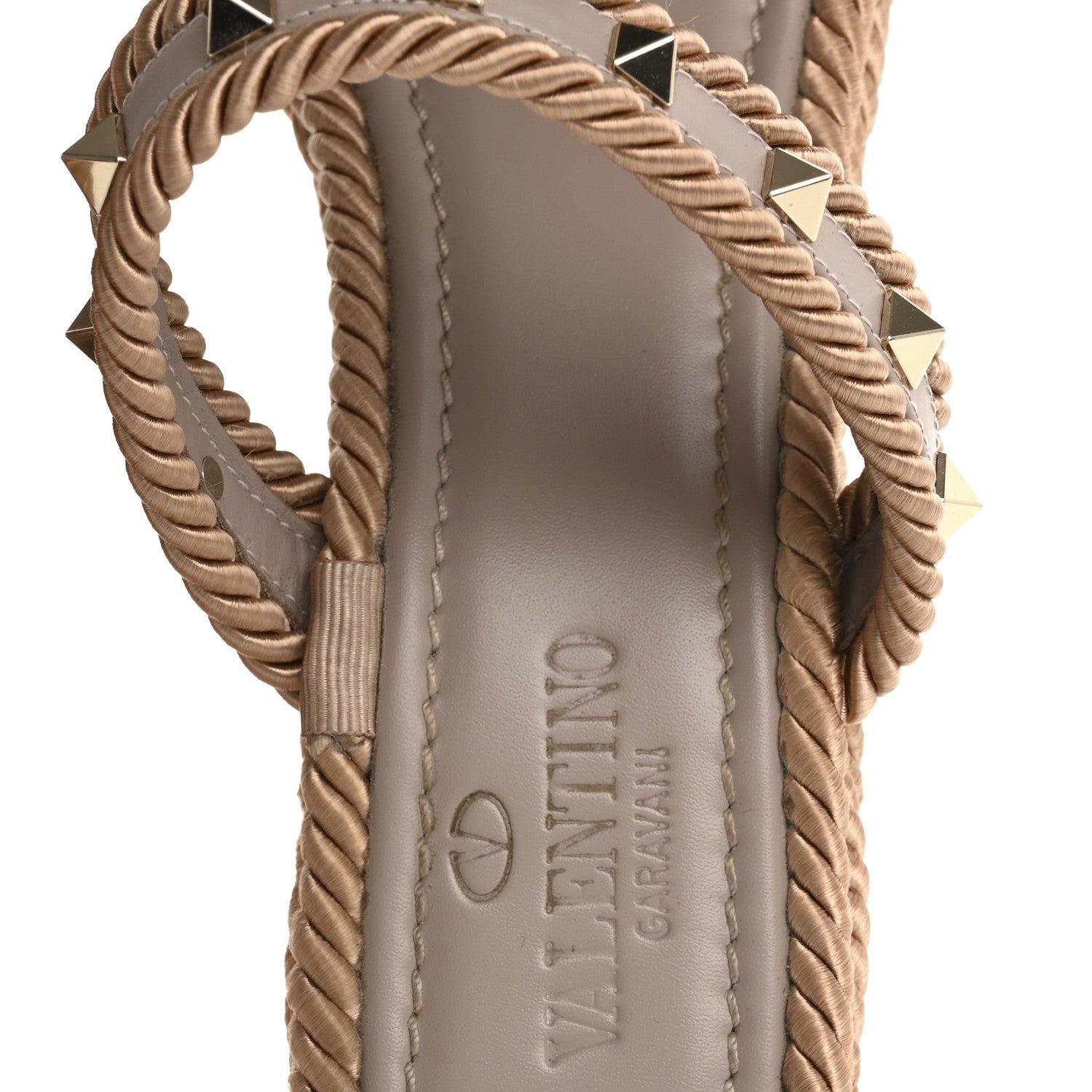 Valentino Garavani Calfskin Rockstud Torchon Espadrille Caged 25/95mm Wedge Sandals 39 Poudre 7 of 8