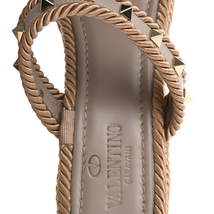 Valentino Garavani Calfskin Rockstud Torchon Espadrille Caged 25/95mm Wedge Sandals 39 Poudre 7 of 8