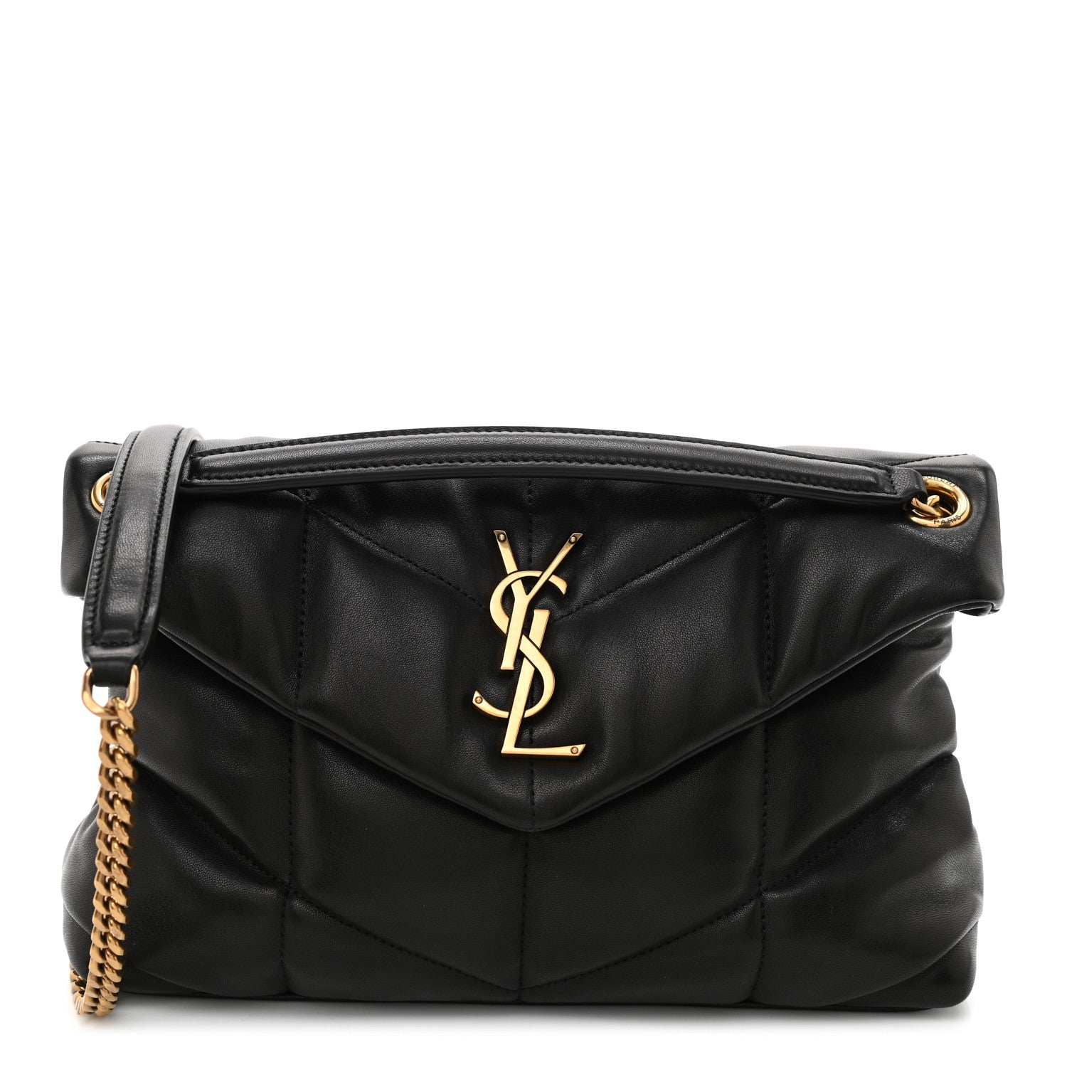 Saint Laurent Lambskin Quilted Small Loulou Puffer Monogram Chain Satchel Black 1 of 7