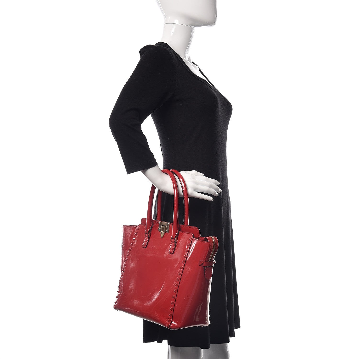 Valentino Garavani Patent Monochrome Rockstud Double Handle Tote Rosso Valentino 2 of 15