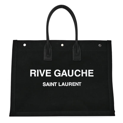 Saint Laurent Linen Calfskin Rive Gauche Tote Black 1 of 10